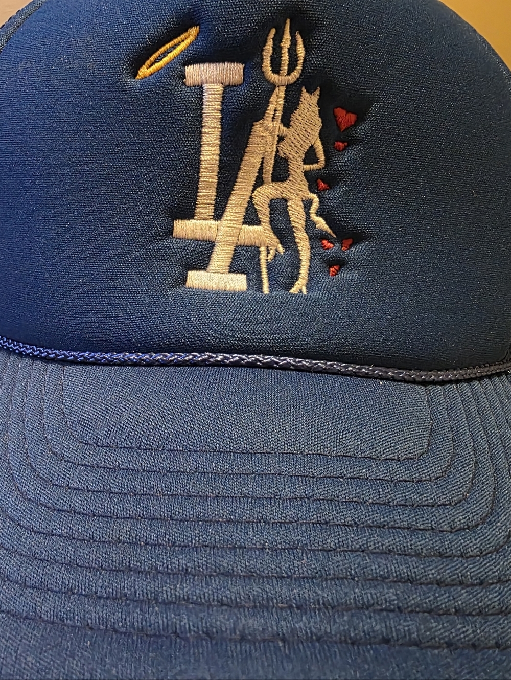 Navy Embroidered Devil Pitchfork Logo Cap